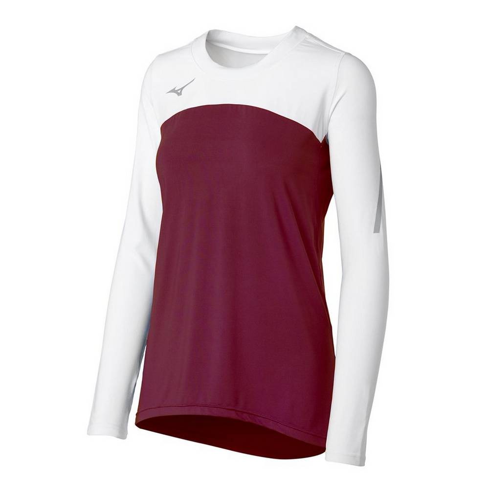 Maglia Mizuno Pallavolo Techno VII Long Sleeve Donna - Bordeaux/Bianche - 75032-WQAC